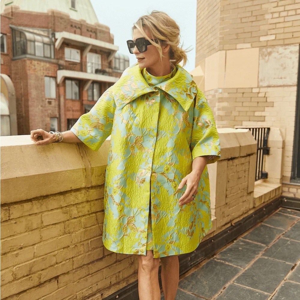 Buru Chartreuse Brocade Car Coat